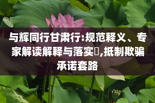 與輝同行甘肅行:規(guī)范釋義、專家解讀解釋與落實(shí)?,抵制欺騙承諾套路