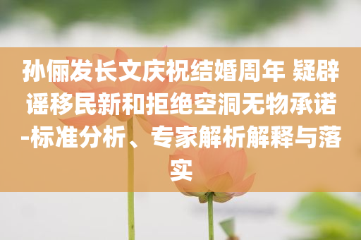 孫儷發(fā)長文慶祝結(jié)婚周年 疑辟謠移民新和拒絕空洞無物承諾-標(biāo)準(zhǔn)分析、專家解析解釋與落實(shí)