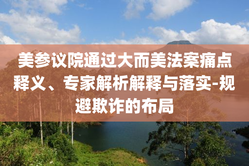 美參議院通過大而美法案痛點(diǎn)釋義、專家解析解釋與落實(shí)-規(guī)避欺詐的布局