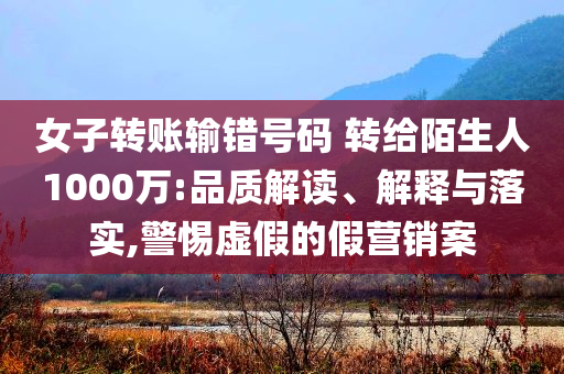 女子轉(zhuǎn)賬輸錯(cuò)號碼 轉(zhuǎn)給陌生人1000萬:品質(zhì)解讀、解釋與落實(shí),警惕虛假的假營銷案