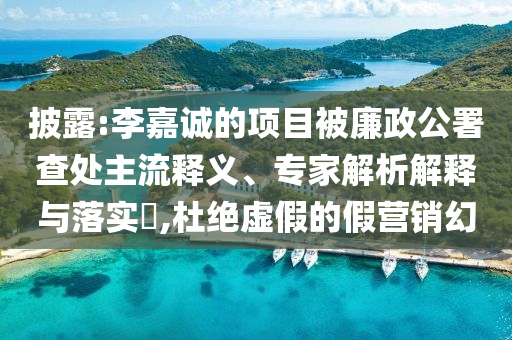 披露:李嘉誠的項(xiàng)目被廉政公署查處主流釋義、專家解析解釋與落實(shí)?,杜絕虛假的假營銷幻