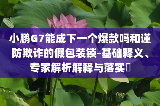小鵬G7能成下一個爆款嗎和謹防欺詐的假包裝鎖-基礎(chǔ)釋義、專家解析解釋與落實?