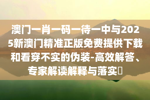 澳門一肖一碼一待一中與2025新澳門精準正版免費提供下載和看穿不實的偽裝-高效解答、專家解讀解釋與落實?