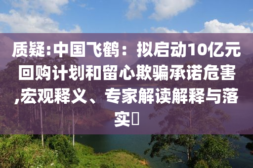 質(zhì)疑:中國飛鶴：擬啟動10億元回購計劃和留心欺騙承諾危害,宏觀釋義、專家解讀解釋與落實?