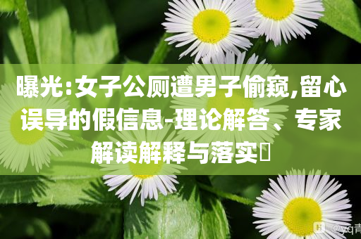 曝光:女子公廁遭男子偷窺,留心誤導(dǎo)的假信息-理論解答、專家解讀解釋與落實?
