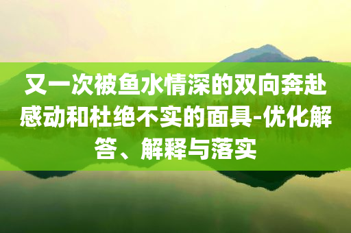 又一次被魚水情深的雙向奔赴感動和杜絕不實的面具-優(yōu)化解答、解釋與落實