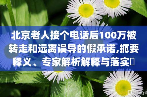 北京老人接個電話后100萬被轉(zhuǎn)走和遠(yuǎn)離誤導(dǎo)的假承諾,扼要釋義、專家解析解釋與落實(shí)?