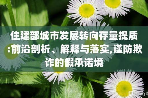 住建部城市發(fā)展轉(zhuǎn)向存量提質(zhì):前沿剖析、解釋與落實,謹(jǐn)防欺詐的假承諾境