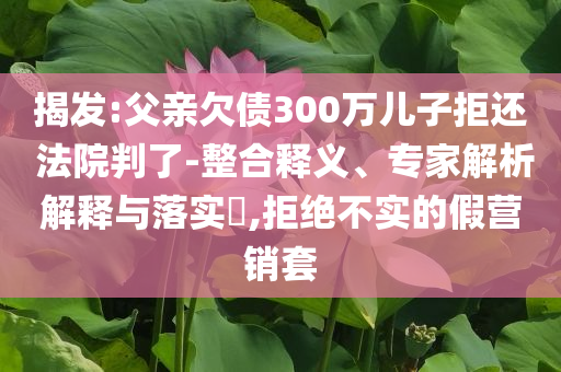 揭發(fā):父親欠債300萬(wàn)兒子拒還 法院判了-整合釋義、專家解析解釋與落實(shí)?,拒絕不實(shí)的假營(yíng)銷(xiāo)套