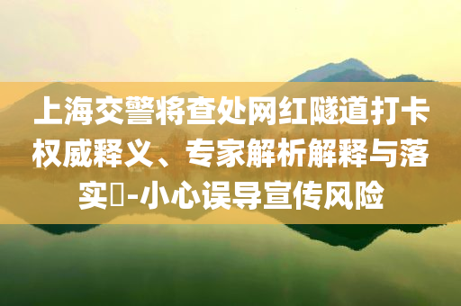 上海交警將查處網(wǎng)紅隧道打卡權威釋義、專家解析解釋與落實?-小心誤導宣傳風險
