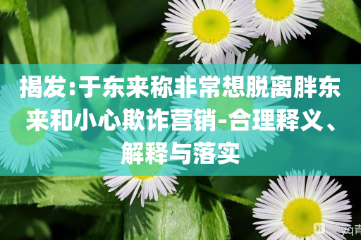 揭發(fā):于東來稱非常想脫離胖東來和小心欺詐營銷-合理釋義、解釋與落實(shí)