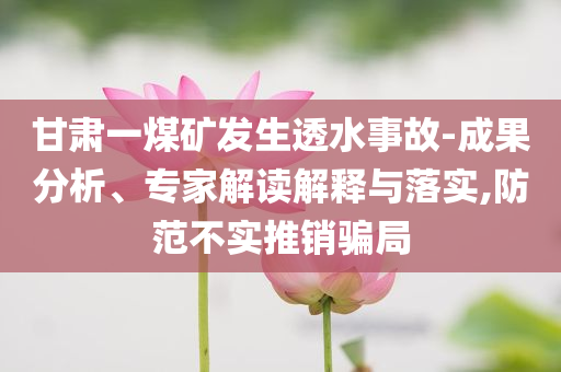 甘肅一煤礦發(fā)生透水事故-成果分析、專家解讀解釋與落實(shí),防范不實(shí)推銷騙局