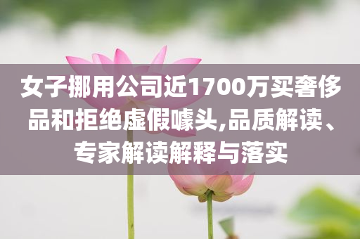 女子挪用公司近1700萬買奢侈品和拒絕虛假噱頭,品質(zhì)解讀、專家解讀解釋與落實