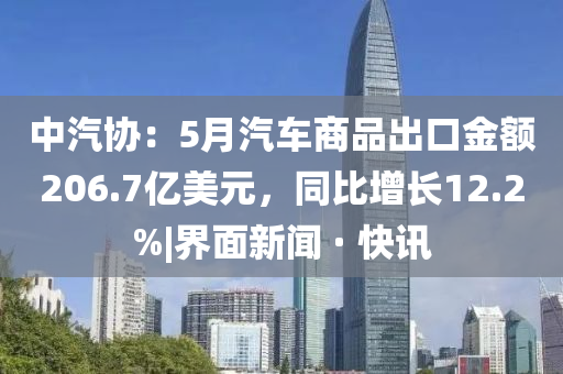 中汽協(xié)：5月汽車商品出口金額206.7億美元，同比增長12.2%|界面新聞 · 快訊