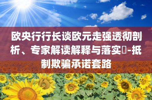 歐央行行長談歐元走強(qiáng)透徹剖析、專家解讀解釋與落實(shí)?-抵制欺騙承諾套路