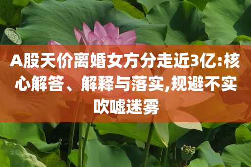 A股天價離婚女方分走近3億:核心解答、解釋與落實,規(guī)避不實吹噓迷霧