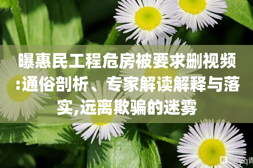曝惠民工程危房被要求刪視頻:通俗剖析、專家解讀解釋與落實,遠離欺騙的迷霧